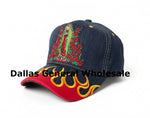 Denim Baseball Caps Wholesale – Guadalupe & Roses Embroidery with Flame Brim