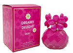 Pink 'Dreamy Delight Rosy' perfume bottle and packaging on a white background