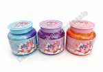 Three jars of My Melody themed slime on a white background, featuring blue, purple, and pink colors with cartoon character labels.