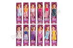 Twelve boxed Barbie-style dolls arranged in two rows on a white background, each in its own pink retail package. The dolls wear different colorful dresses, and the boxes show the brand name 'Zwilling'.
