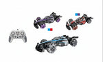 Fast Racer toy car set with packaging, remote control, and specifications on a gray background