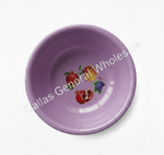 Purple bowl with fruit illustrations on a white background