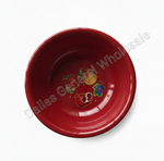 Red ceramic bowl with fruit design on a white background