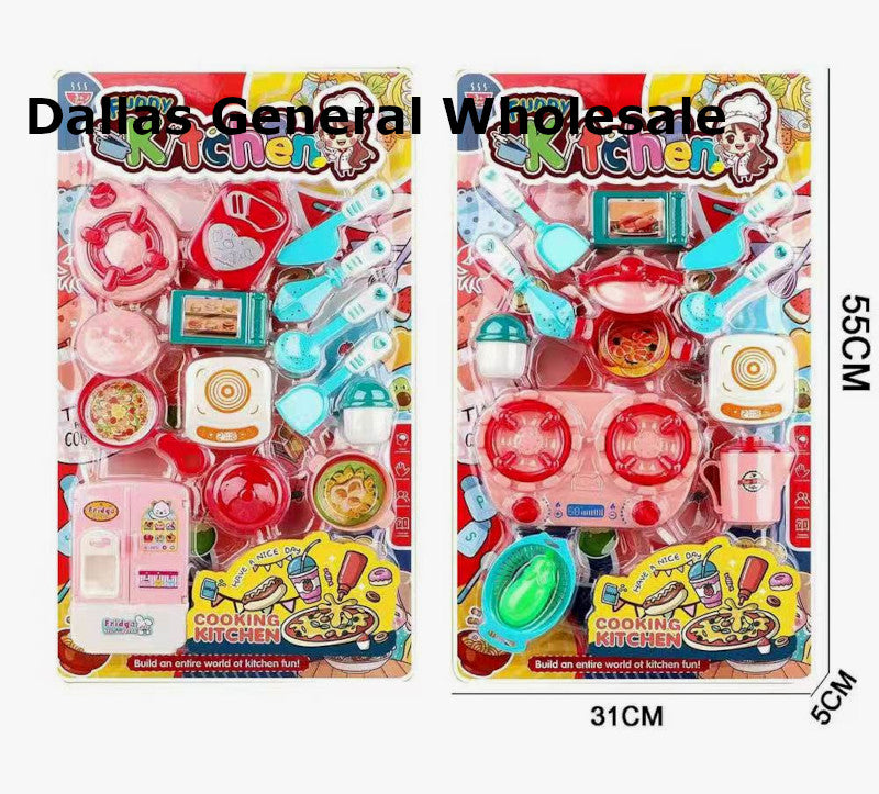 Two packages of toy kitchen sets with colorful packaging and small kitchen appliances inside.