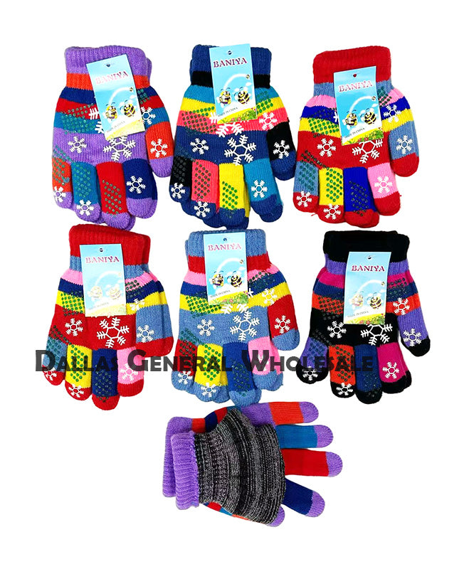 Kids Winter Gloves - Double Layer Knit with Snowflakes Wholesale