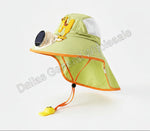 Children's sun hat with visor and attached sunglasses on a white background