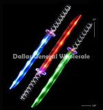 Three LED swords in blue, red, and green on a black background with 'Dallas General Wholesale' branding.