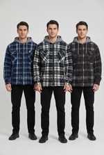 Men's Plaid Fleece Hooded Shirt Jackets Wholesale