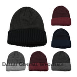 Men's Two-Tone Textured Knit Beanies - Sherpa Fur-Lined Cuff Hats