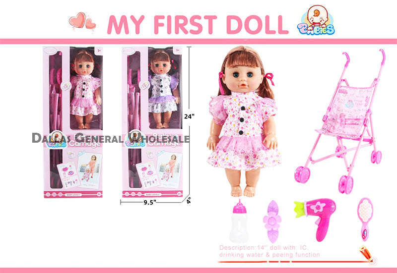 14" Interactive Doll with Stroller & Accessories Wholesale