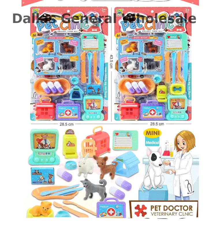 Toy pet clinic set with packaging and components on a white background