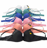 Collection of colorful bras on a white background