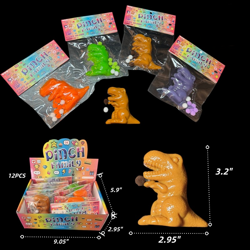 Dinosaur-shaped toys in packaging with dimensions and product details ...
