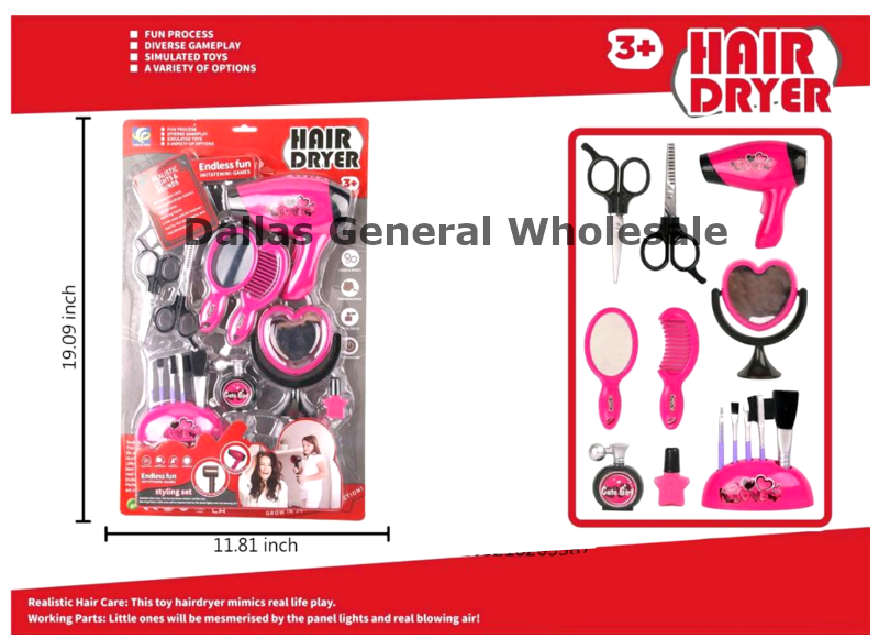 Wholesale Hair Dryer Beauty Styling Set with Accessories 19-Piece Toy Play Set