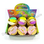 Box of Rainbow Squishy Dumpling toys with colorful packaging.