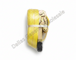 A coiled yellow webbing strap with a metal buckle and a black plastic end, photographed on a white background with a diagonal 'Dallas General Wholesale' watermark.