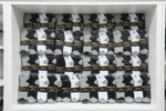 Display of black and white socks in a store setting