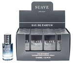 Display box of Suave for man eau de parfum with a bottle on a white background