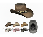 Triple Concho Crossed Arrow Straw Cowboy Hats Wholesale | Leather-Look Band