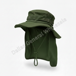 Green sun hat with neck flap on a white background