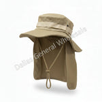 Beige sun hat with neck flap on a white background