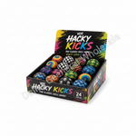 Vos Hacky Kicks classic skill game in a retail display box, containing 24 colorful patterned balls on a white background.