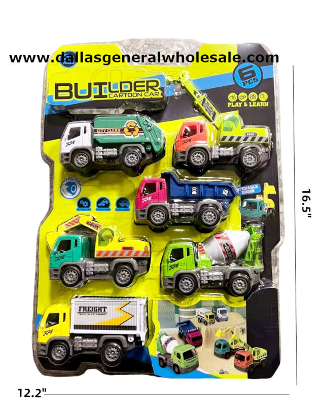 6 PC Construction Trucks Blister Toy Set Wholesale