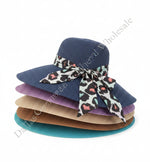 Wide Brim Floppy Straw Sun Hat with Leopard Print Wholesale