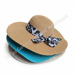 Wide Brim Floppy Straw Sun Hat with Leopard Print Wholesale
