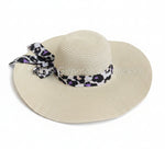 Wide Brim Floppy Straw Sun Hat with Leopard Print Wholesale