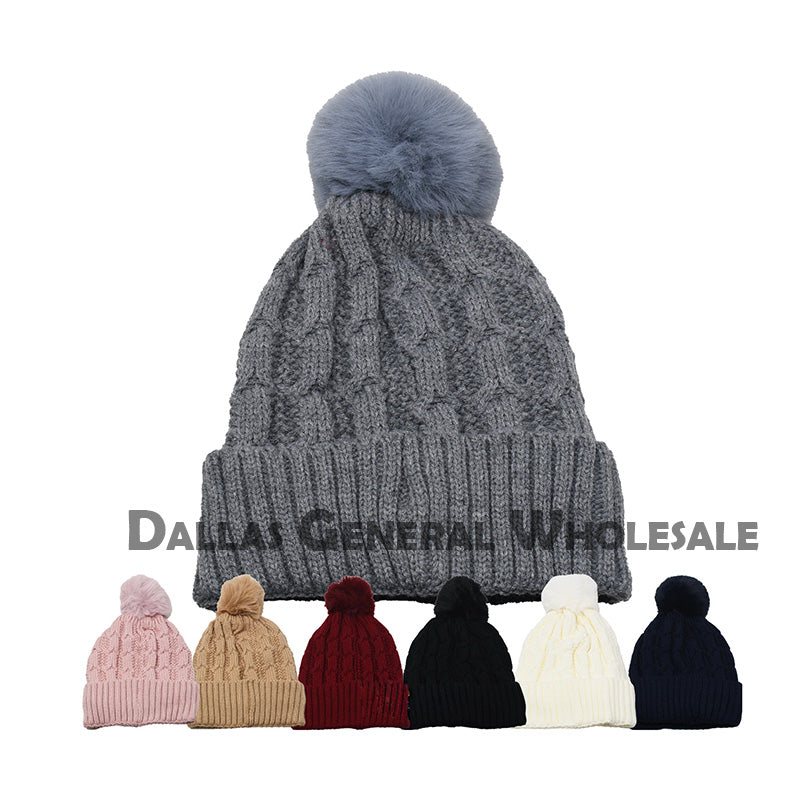 Women's Cable Knit Pom-Pom Beanies - Sherpa Cuff Hats