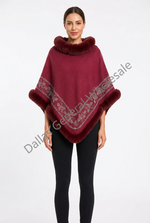 Women's Faux Fur Trim Ponchos Wholesale