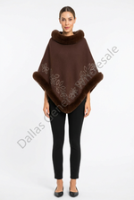 Rhinestone Floral Faux Fur Trim Ponchos Wholesale