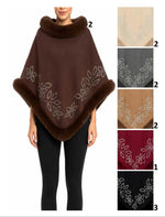 Rhinestone Floral Faux Fur Trim Ponchos Wholesale