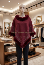 Women's Faux Fur Trim Ponchos Rhinestone Wholesale