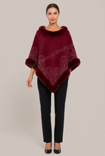 Women's Faux Fur Trim Ponchos Rhinestone Wholesale