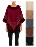 Women's Faux Fur Trim Ponchos Rhinestone Wholesale