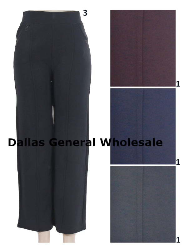 Women's Fleece-Lined Wide Leg Dress Pants - Thermal Comfort Trousers Wholesale