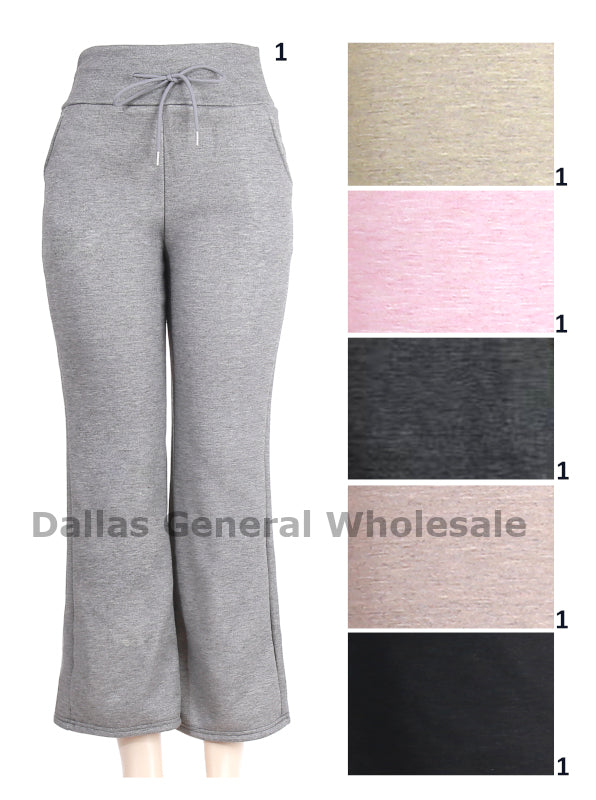 Women's Fleece-Lined Wide Leg Sweatpants - Thermal Lounge Pants with Drawstring