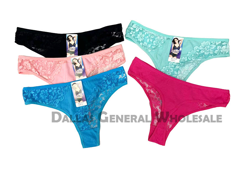 Women's Floral Lace Thong Panties - 5-Pack Assorted Colors Wholesale