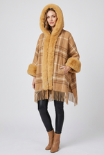 Women's Hooded Plaid Wrap Cape Poncho Wholesale