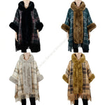 Women's Hooded Plaid Wrap Cape Poncho Wholesale