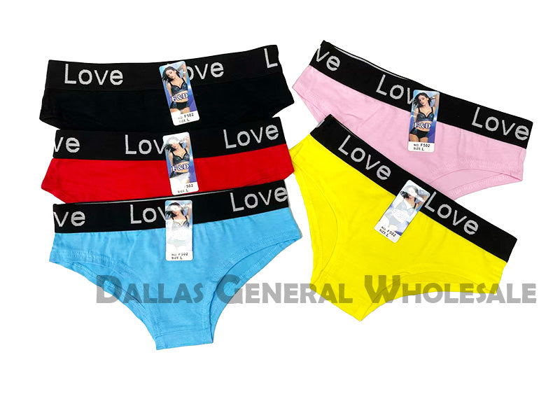 Women's "Love" Logo Waistband Cotton Underwear - 6-Pack Assorted Colors Wholesale