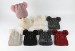 Women's Double Pom Pom Pearl Cable Knit Beanie Wholesale
