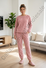 Women's Plush Cable Knit Pajama Set Wholesale