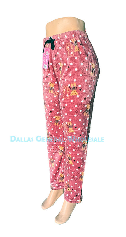 Women's Plush Fleece Pajama Pants - Teddy Bear & Polka Dot Print Loungewear Wholesale