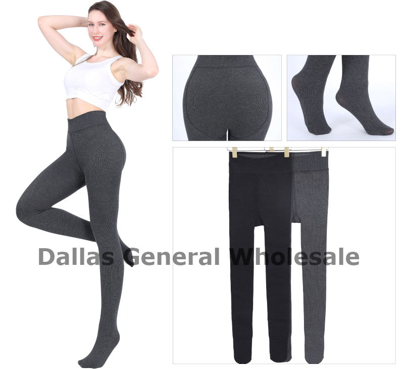 Women's Ribbed Fleece-Lined Footed Tights - Textured Thermal Hosiery Leggings