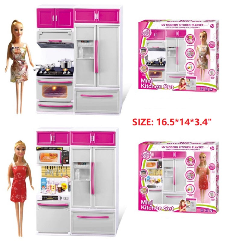 Modern Kitchen Pretend Play Set W/ Doll Wholesale - Dallas General Wholesale