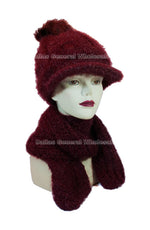 Ladies Knitted Pompom Visor Beanie Cap with Scarf Set Wholesale - Dallas General Wholesale