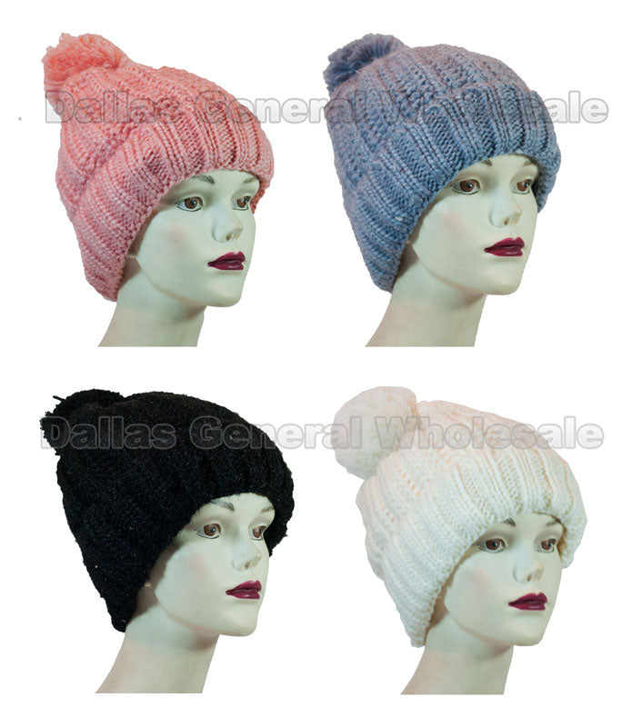 Ladies Simple Pompom Knitted Beanies Hats Wholesale - Dallas General Wholesale